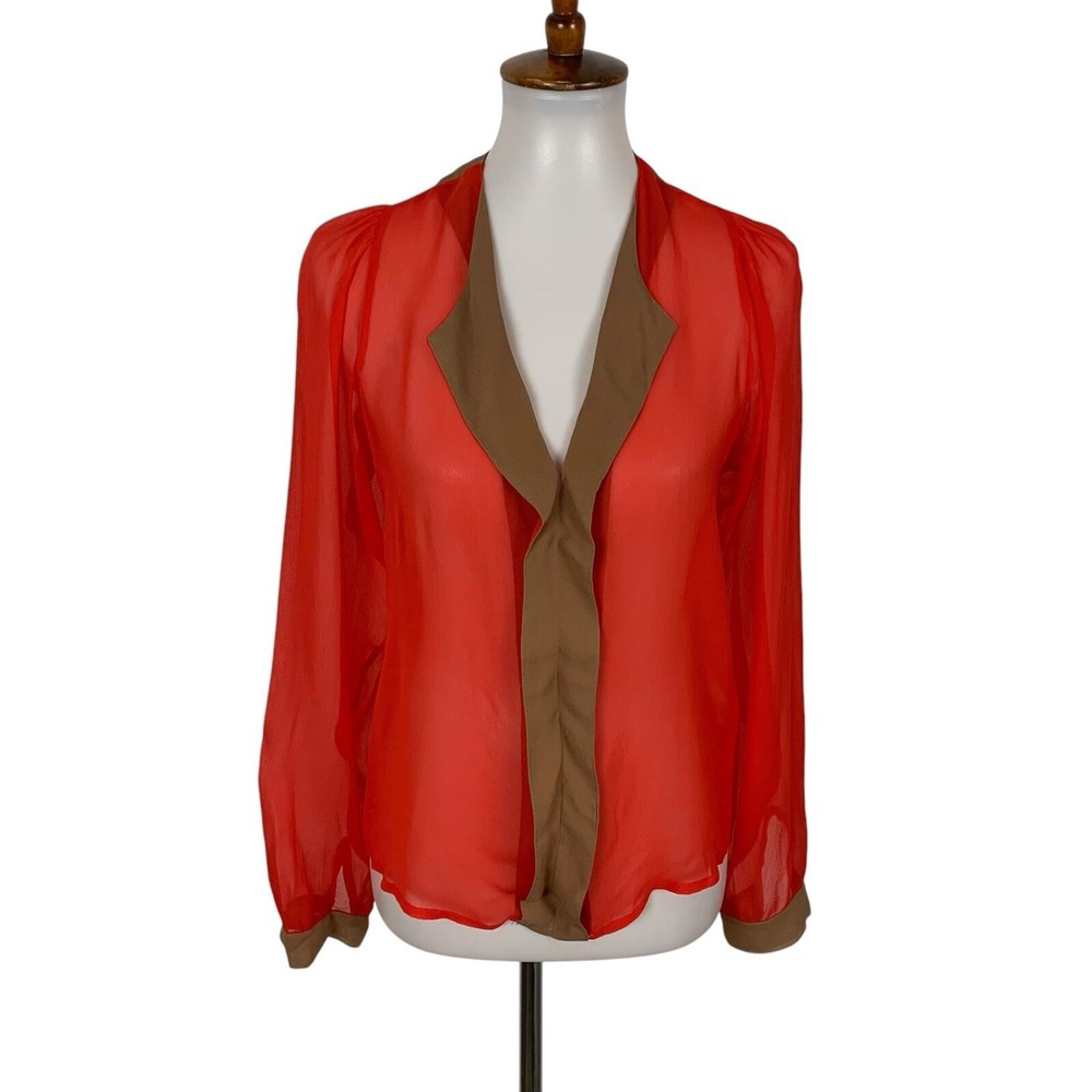 Sam And Lavi‎ Red Sheer Blouse XS Long Sleeve Boho Romantic Holiday Party
